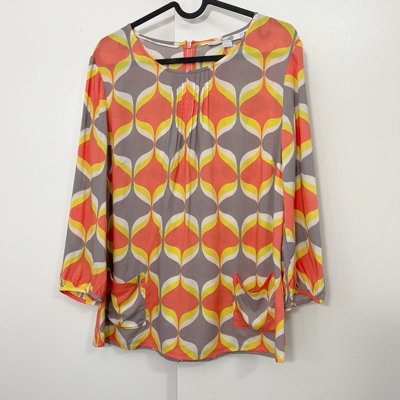 BODEN | ORANGE & GRAY PRINTED POCKET TOP BLOUSE - Picture 1 of 12